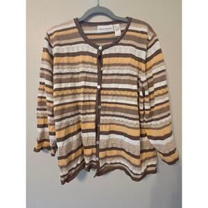 Vintage Alfred Dunner Brown Striped Knit Cardigan 🤎 Cozy Y2K Grandpa Core